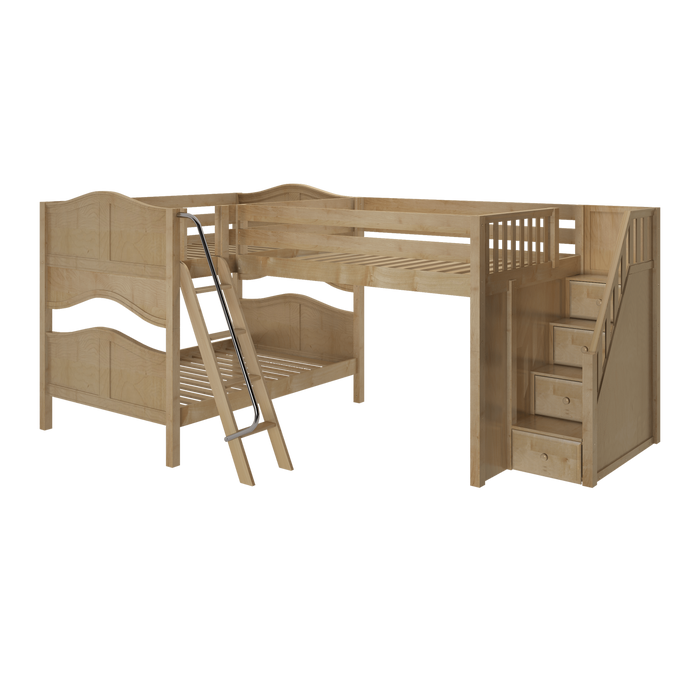 Maxtrix Full Medium Corner Loft Bunk Bed with Ladder + Stairs - R