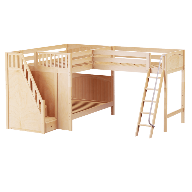 Maxtrix Full High Corner Loft Bunk Bed with Ladder + Stairs - L