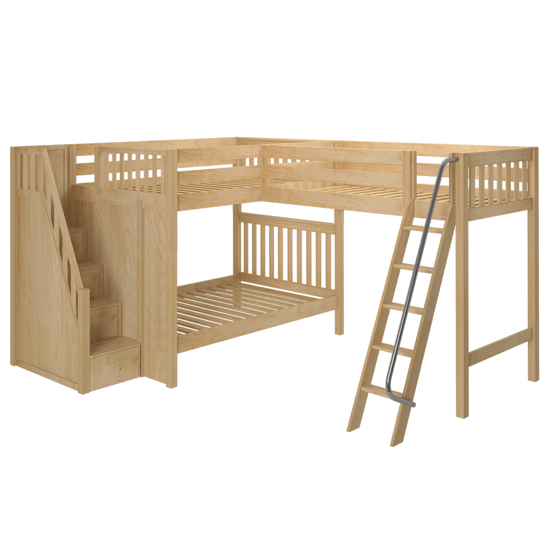 Maxtrix Full High Corner Loft Bunk Bed with Ladder + Stairs - L