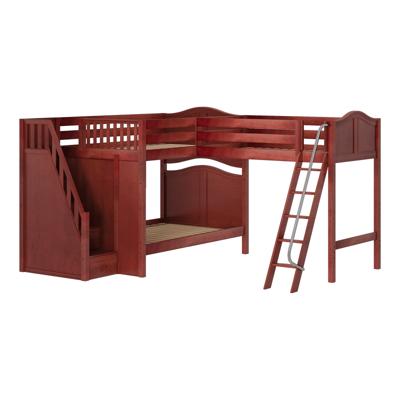 Maxtrix Full High Corner Loft Bunk Bed with Ladder + Stairs - L