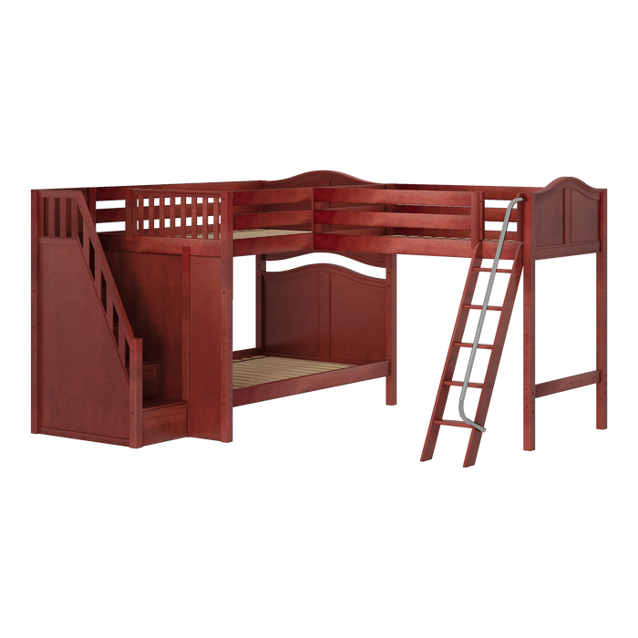 Maxtrix Full High Corner Loft Bunk Bed with Ladder + Stairs - L