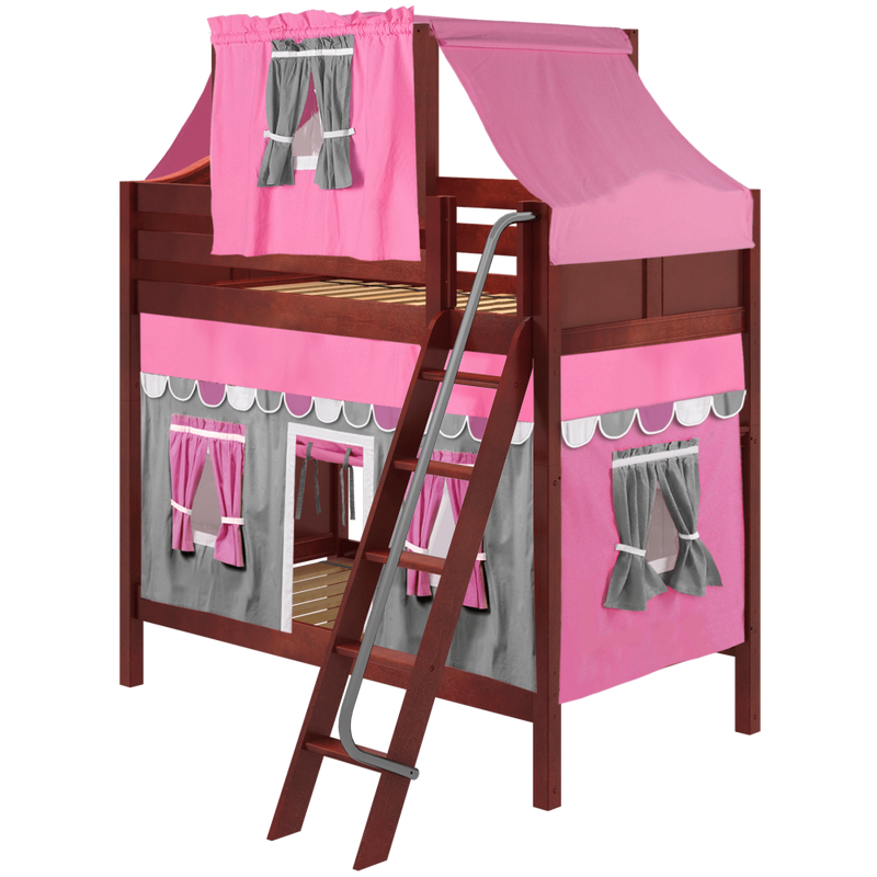 Maxtrix Twin High Bunk Bed with Angled Ladder, Top Tent + Curtain