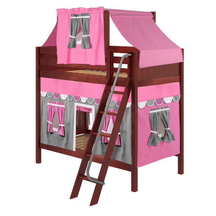 Maxtrix Twin High Bunk Bed with Angled Ladder, Top Tent + Curtain