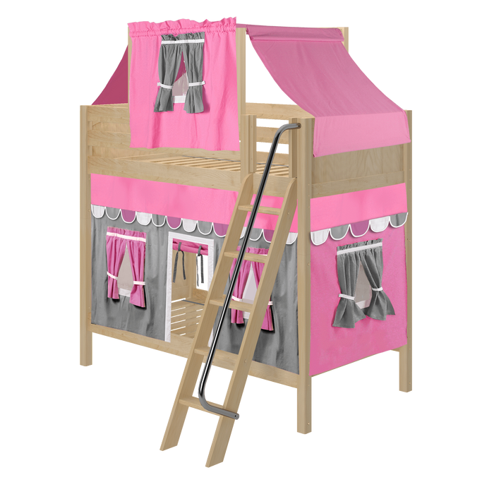 Maxtrix Twin High Bunk Bed with Angled Ladder, Top Tent + Curtain