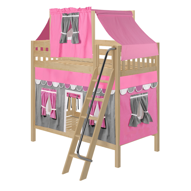 Maxtrix Twin High Bunk Bed with Angled Ladder, Top Tent + Curtain