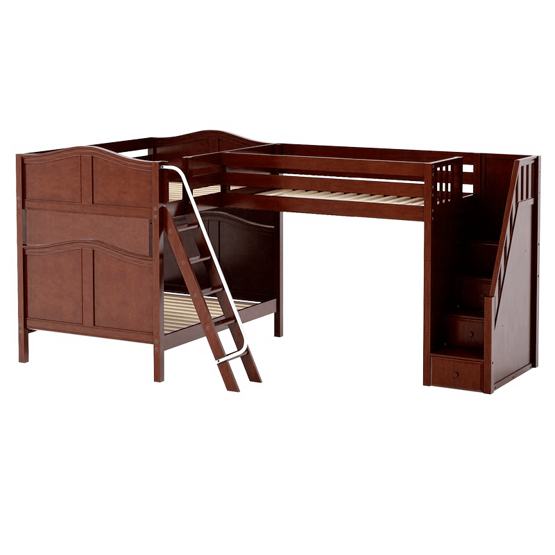 Maxtrix Full High Corner Loft Bunk Bed with Ladder + Stairs - R