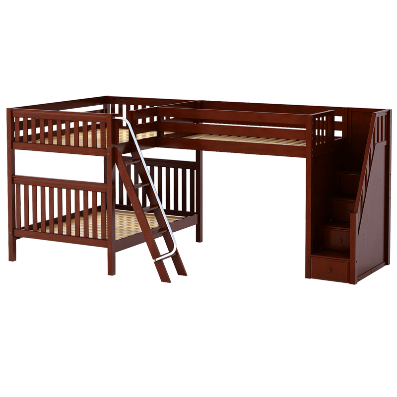 Maxtrix Full High Corner Loft Bunk Bed with Ladder + Stairs - R