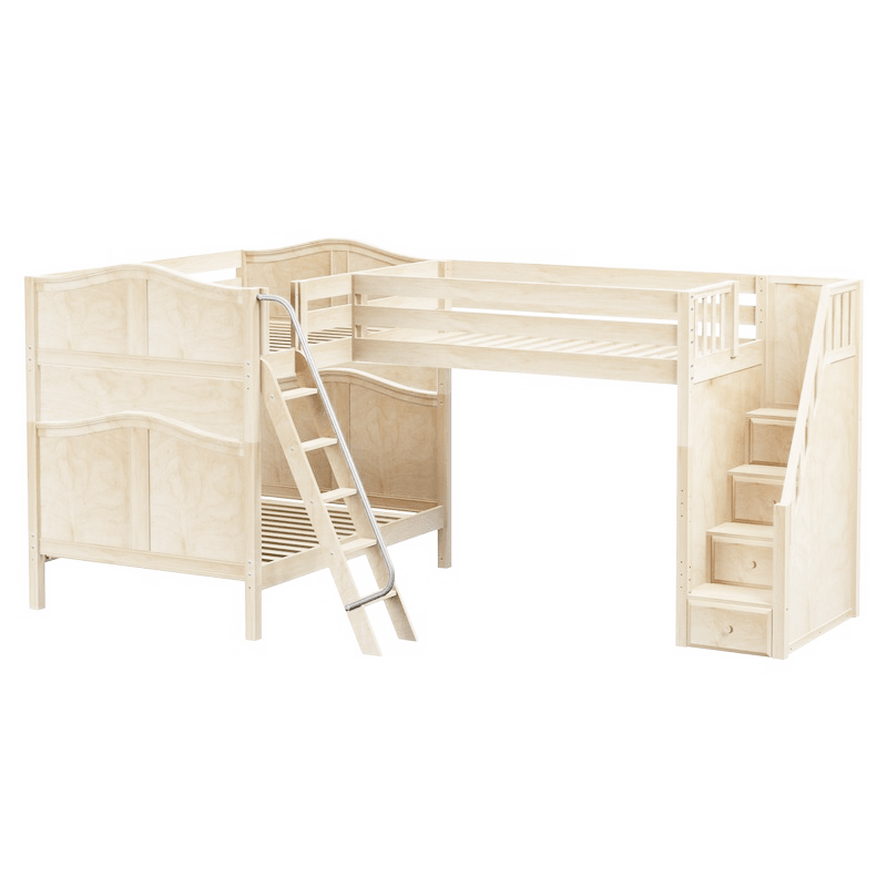 Maxtrix Full High Corner Loft Bunk Bed with Ladder + Stairs - R