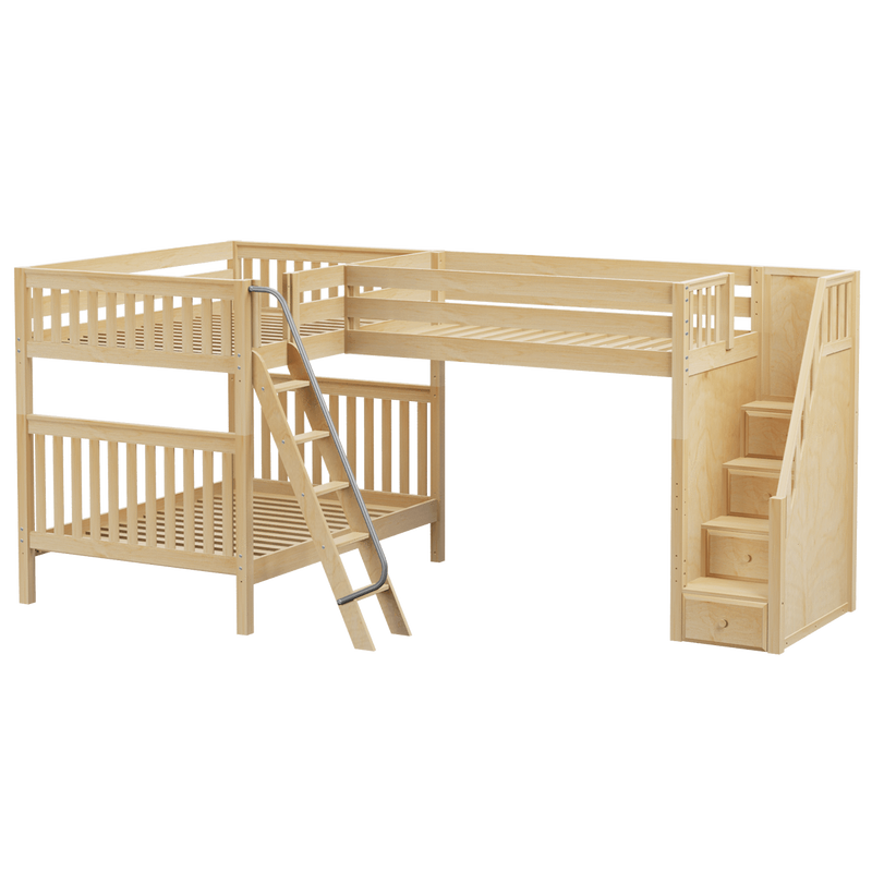 Maxtrix Full High Corner Loft Bunk Bed with Ladder + Stairs - R