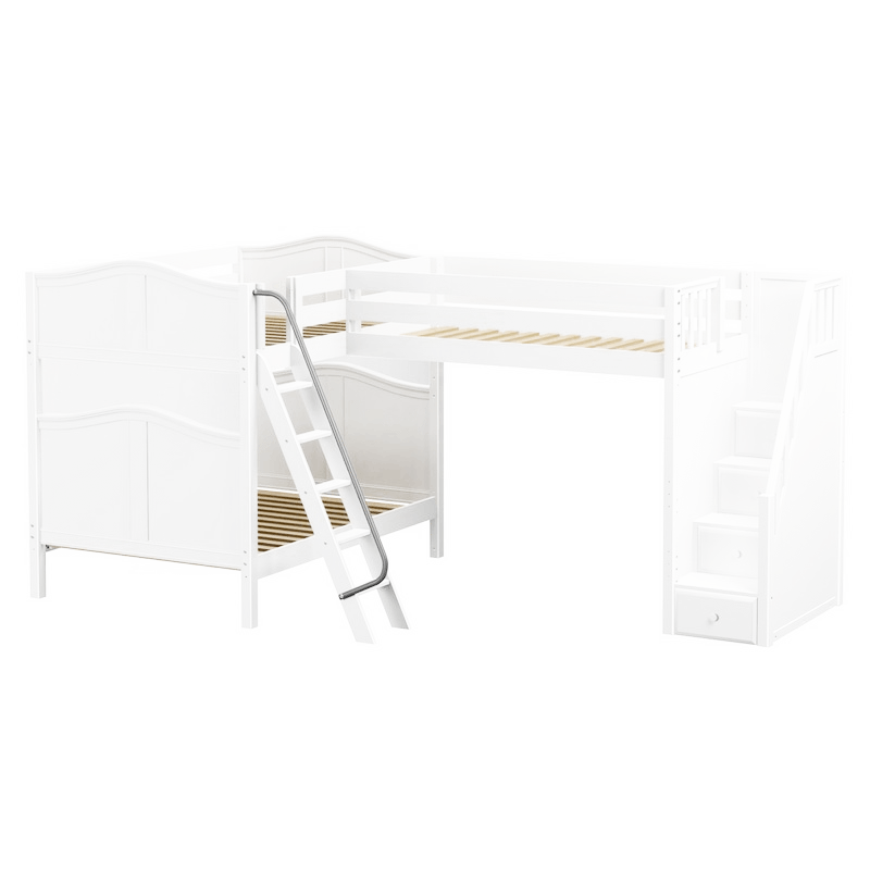 Maxtrix Full High Corner Loft Bunk Bed with Ladder + Stairs - R