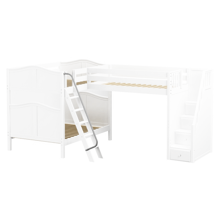 Maxtrix Full High Corner Loft Bunk Bed with Ladder + Stairs - R
