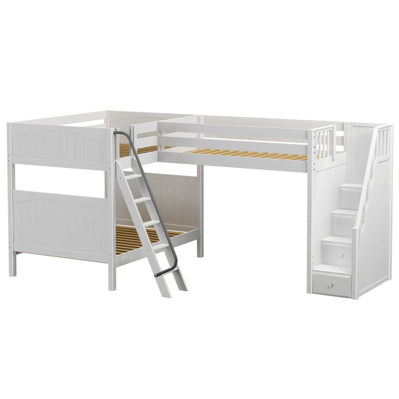 Maxtrix Full High Corner Loft Bunk Bed with Ladder + Stairs - R
