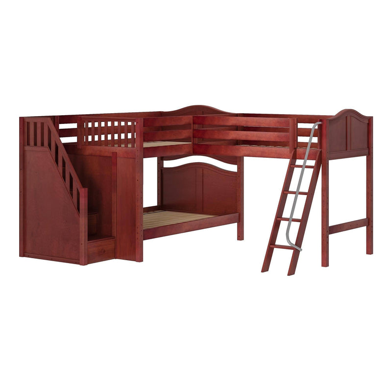 Maxtrix Full Medium Corner Loft Bunk Bed with Ladder + Stairs - L
