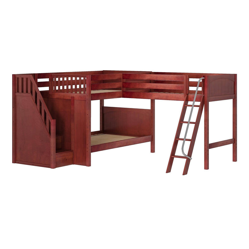Maxtrix Full Medium Corner Loft Bunk Bed with Ladder + Stairs - L