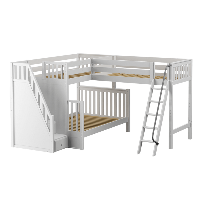 Maxtrix High Twin XL over Full XL Corner Loft Bunk Bed with Ladder + Stairs