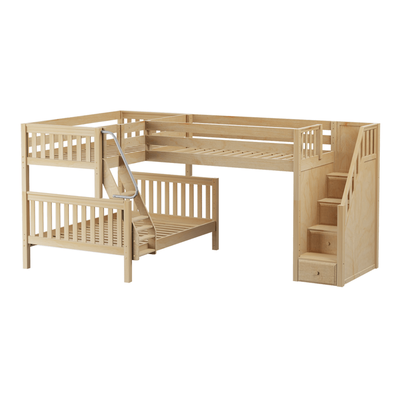 Maxtrix Medium Twin over Full Corner Loft Bunk Bed with Ladder + Stairs (Right)