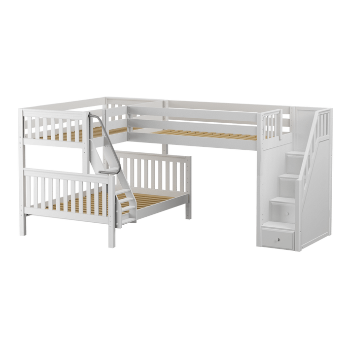 Maxtrix Medium Twin over Full Corner Loft Bunk Bed with Ladder + Stairs (Right)
