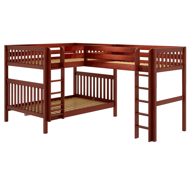 Maxtrix High Corner Loft Bunk Bed - Queen over Queen + Twin XL
