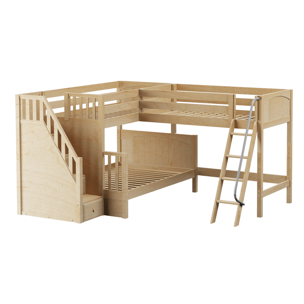 Maxtrix Medium Twin over Full Corner Loft Bunk Bed with Ladder Stairs (Left)