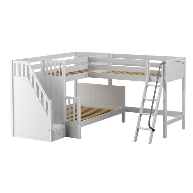 Maxtrix Medium Twin over Full Corner Loft Bunk Bed with Ladder + Stairs (Left)