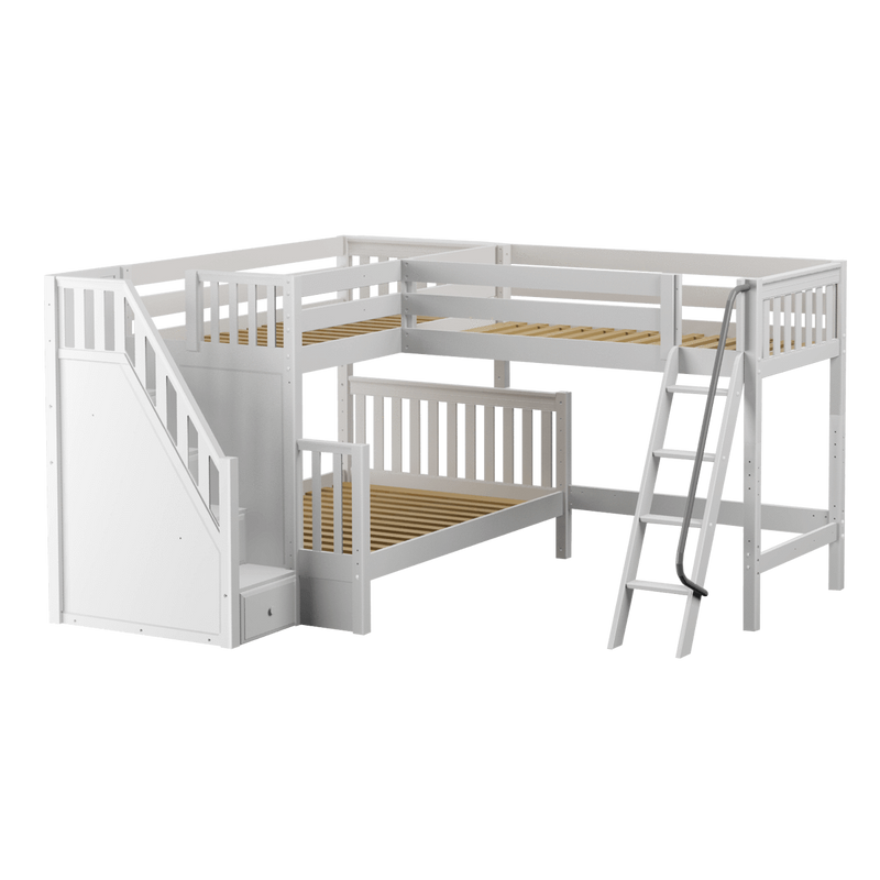 Maxtrix Medium Twin over Full Corner Loft Bunk Bed with Ladder + Stairs (Left)