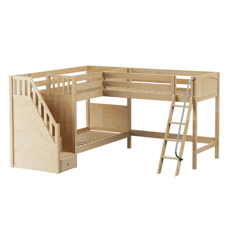 Maxtrix Twin Medium Corner Loft Bunk Bed with Ladder + Stairs - L