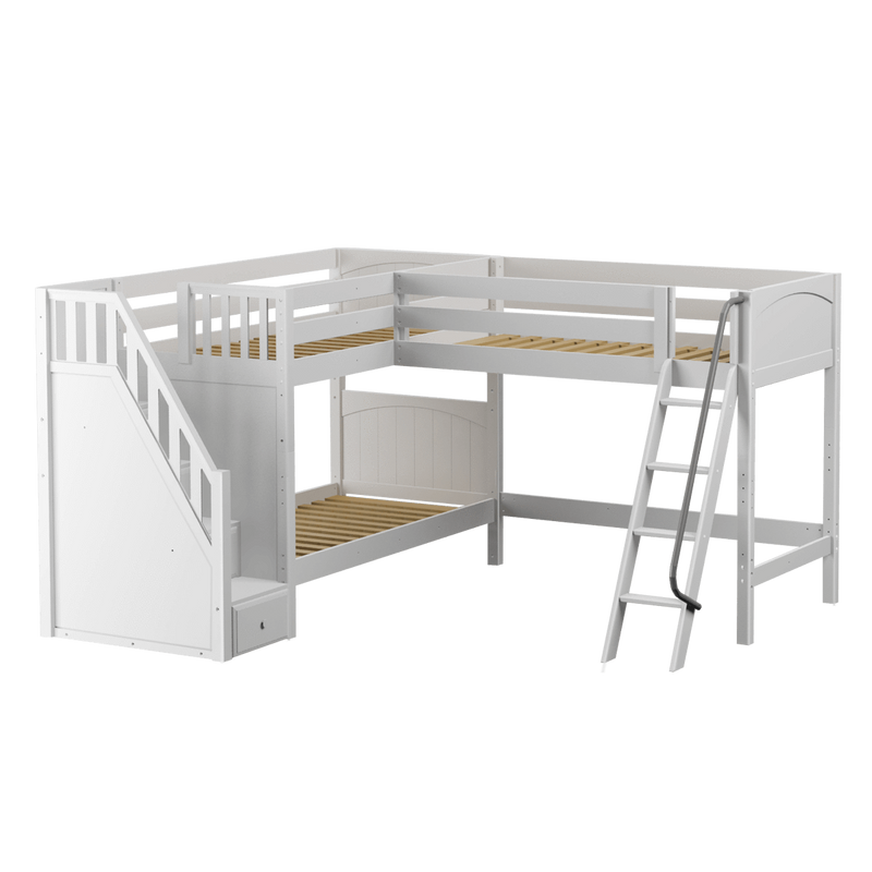 Maxtrix Twin Medium Corner Loft Bunk Bed with Ladder + Stairs - L