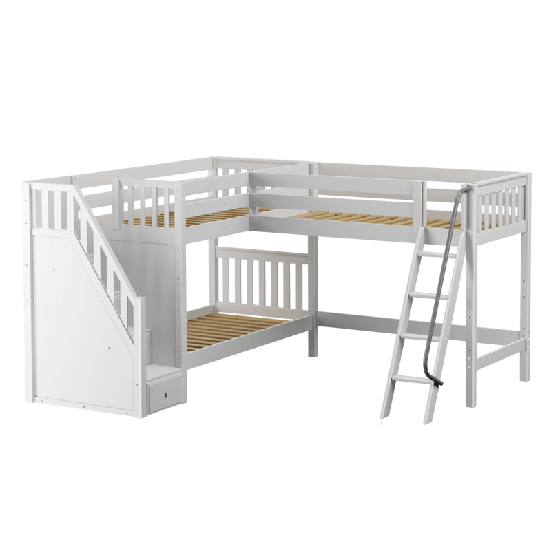 Maxtrix Twin Medium Corner Loft Bunk Bed with Ladder + Stairs - L