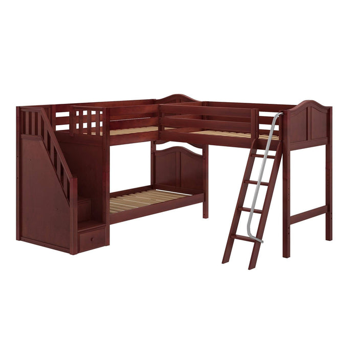 Maxtrix Twin Medium Corner Loft Bunk Bed with Ladder + Stairs - L