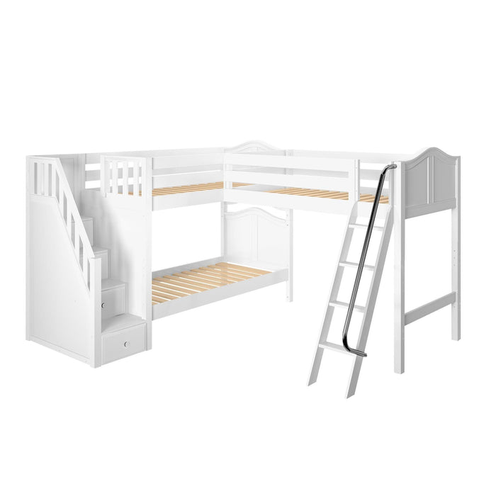 Maxtrix Twin Medium Corner Loft Bunk Bed with Ladder + Stairs - L