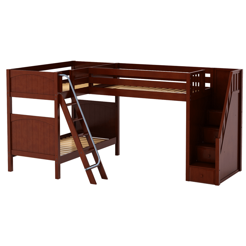 Maxtrix Twin High Corner Loft Bunk Bed with Ladder + Stairs - R