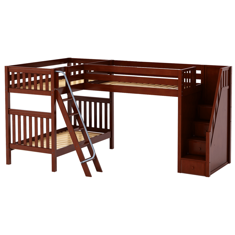 Maxtrix Twin High Corner Loft Bunk Bed with Ladder + Stairs - R