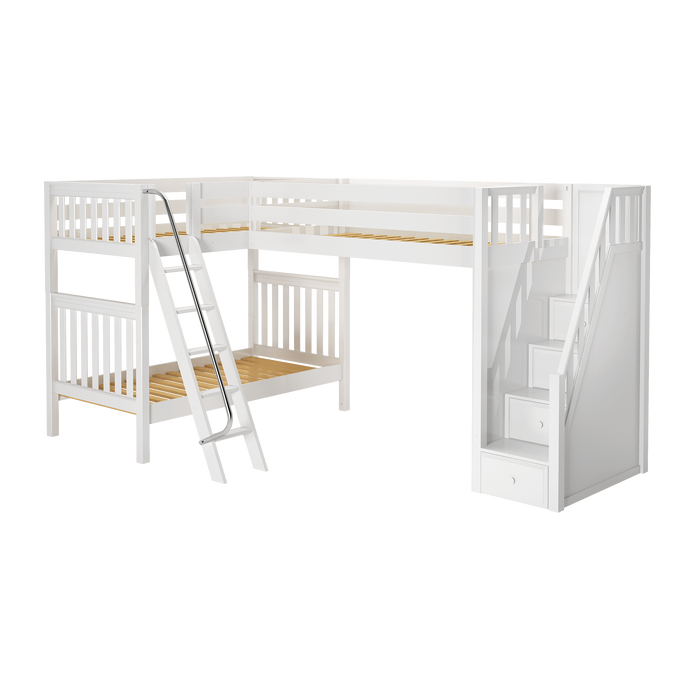 Maxtrix Twin High Corner Loft Bunk Bed with Ladder + Stairs - R