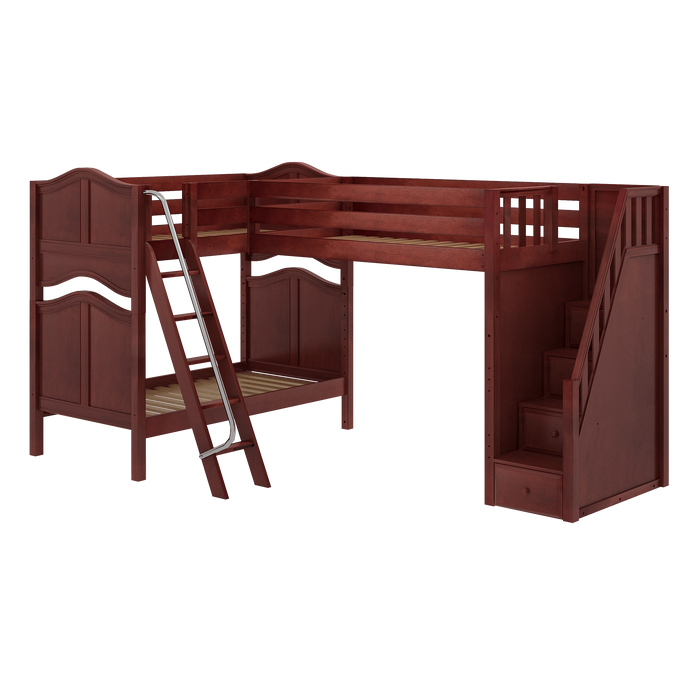 Maxtrix Twin High Corner Loft Bunk Bed with Ladder + Stairs - R