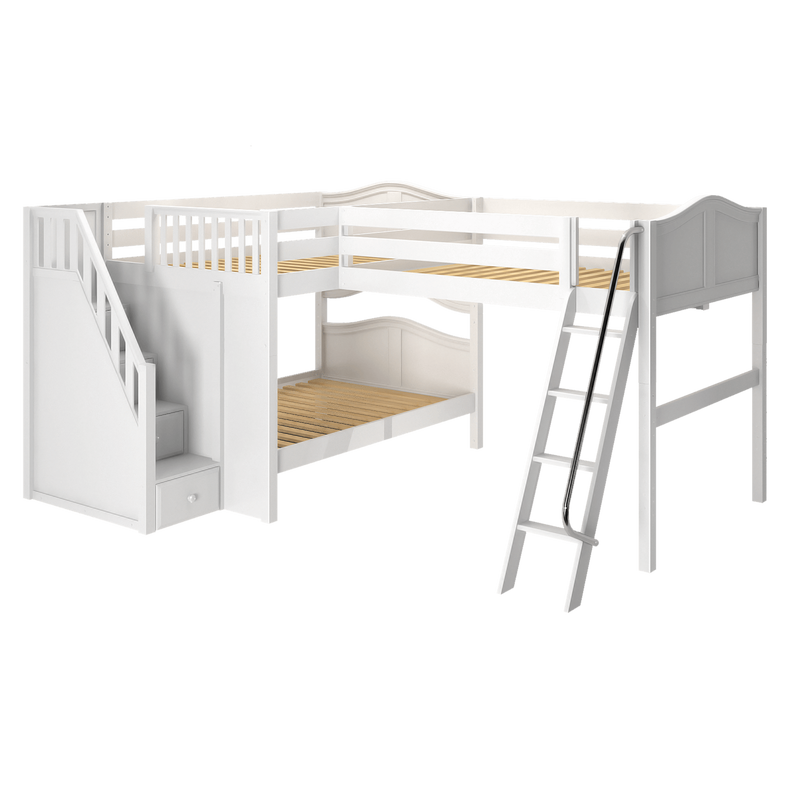 Maxtrix Full Medium Corner Loft Bunk Bed with Ladder + Stairs - L