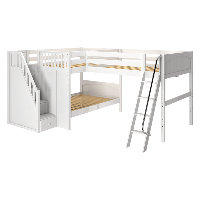 Maxtrix Full Medium Corner Loft Bunk Bed with Ladder + Stairs - L