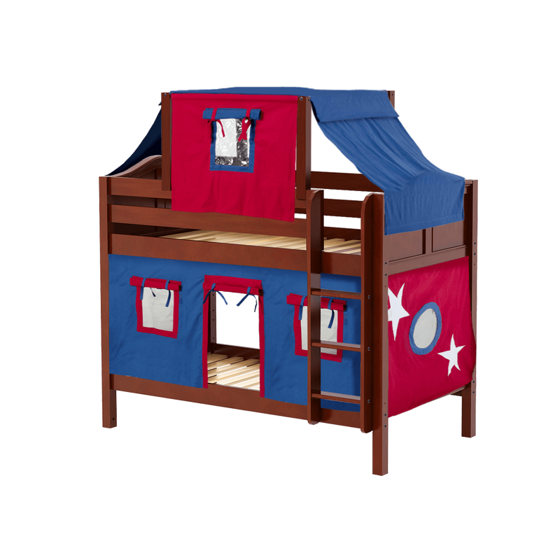 Maxtrix Twin Low Bunk Bed with Straight Ladder, Top Tent + Curtain