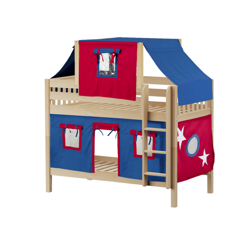 Maxtrix Twin Low Bunk Bed with Straight Ladder, Top Tent + Curtain