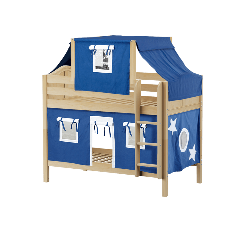 Maxtrix Twin Low Bunk Bed with Straight Ladder, Top Tent + Curtain