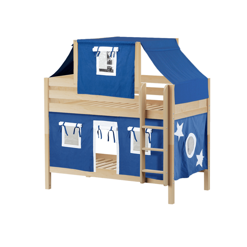 Maxtrix Twin Low Bunk Bed with Straight Ladder, Top Tent + Curtain