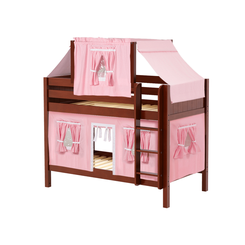 Maxtrix Twin Low Bunk Bed with Straight Ladder, Top Tent + Curtain