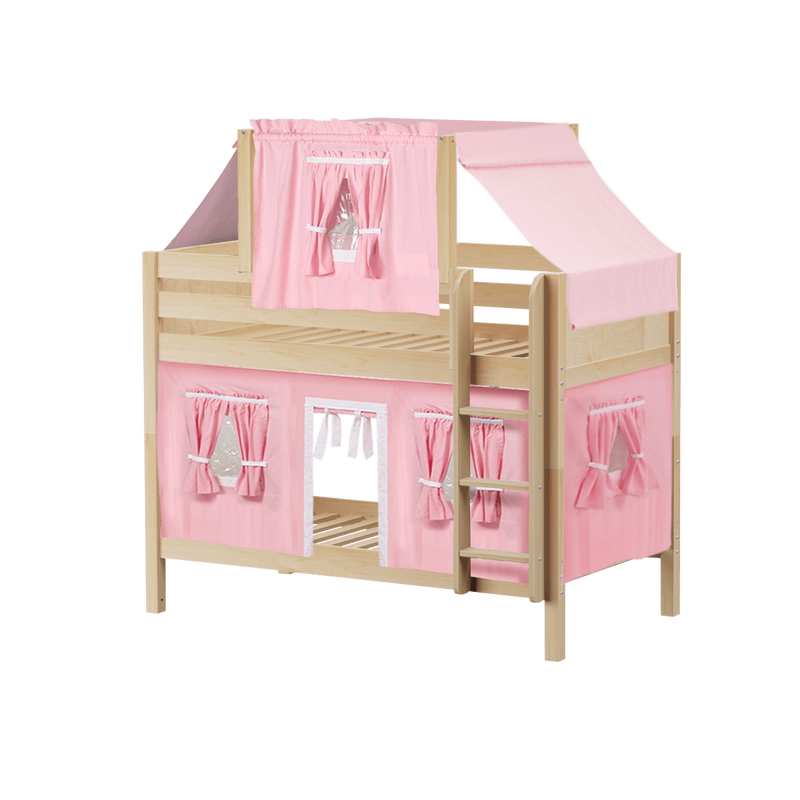 Maxtrix Twin Low Bunk Bed with Straight Ladder, Top Tent + Curtain