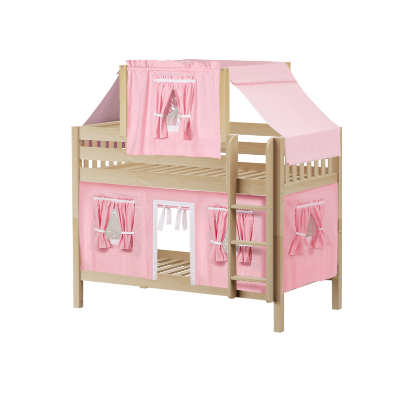 Maxtrix Twin Low Bunk Bed with Straight Ladder, Top Tent + Curtain