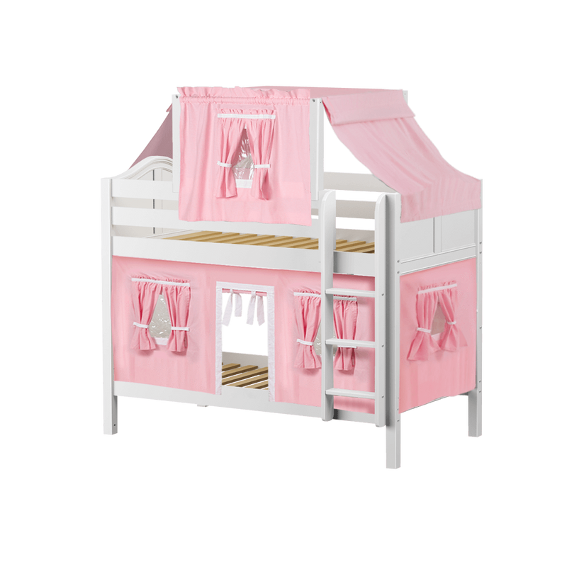 Maxtrix Twin Low Bunk Bed with Straight Ladder, Top Tent + Curtain