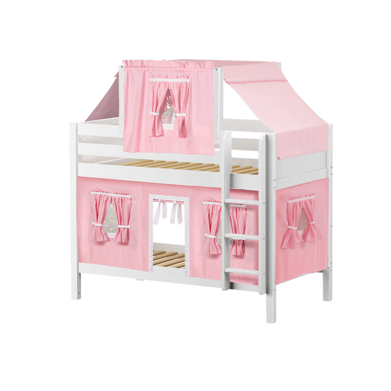 Maxtrix Twin Low Bunk Bed with Straight Ladder, Top Tent + Curtain