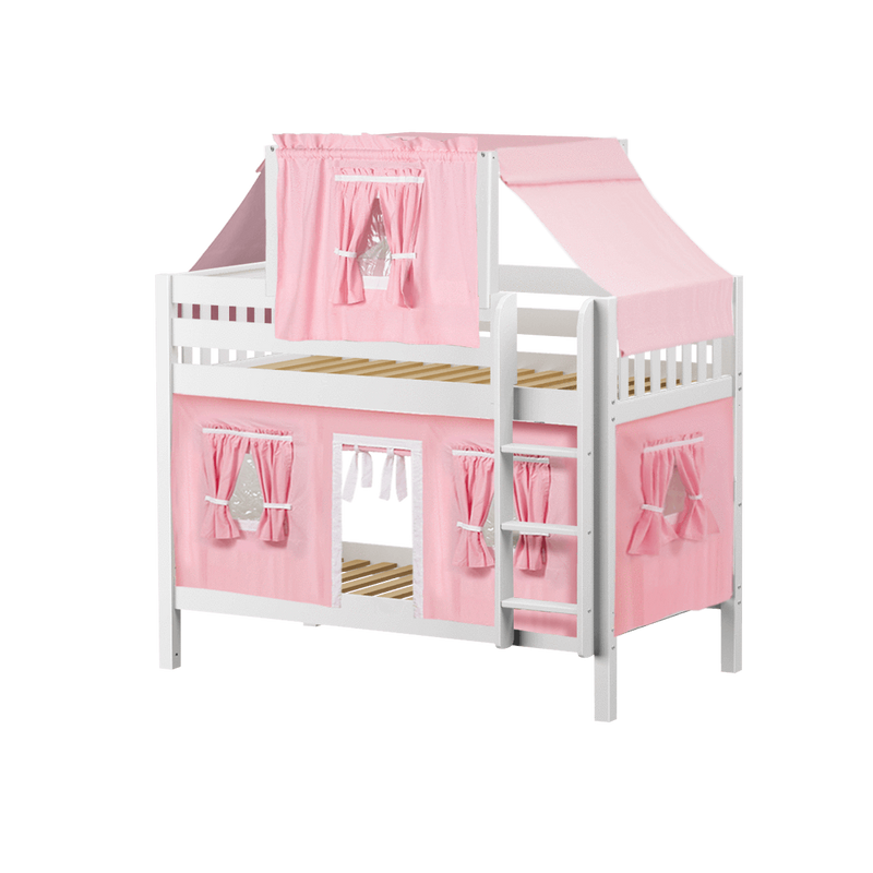 Maxtrix Twin Low Bunk Bed with Straight Ladder, Top Tent + Curtain