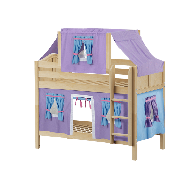 Maxtrix Twin Low Bunk Bed with Straight Ladder, Top Tent + Curtain