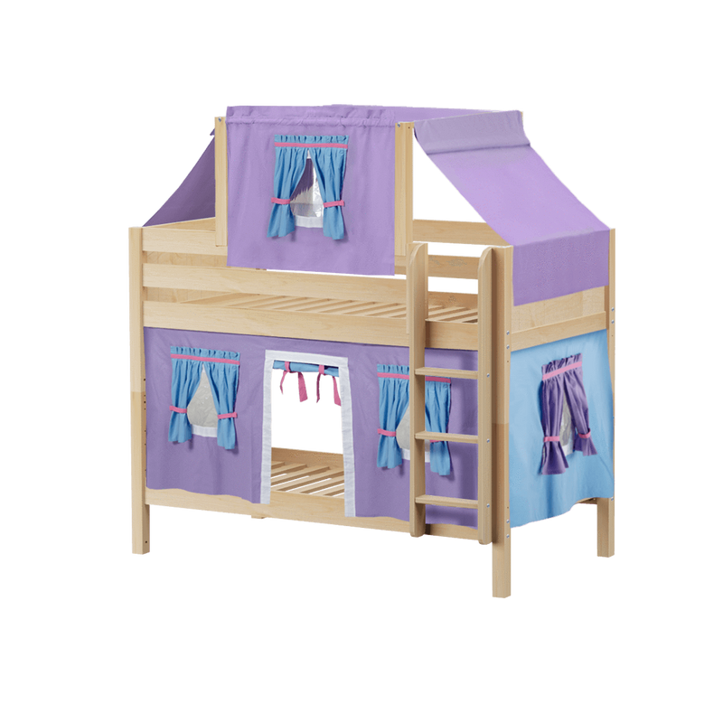 Maxtrix Twin Low Bunk Bed with Straight Ladder, Top Tent + Curtain