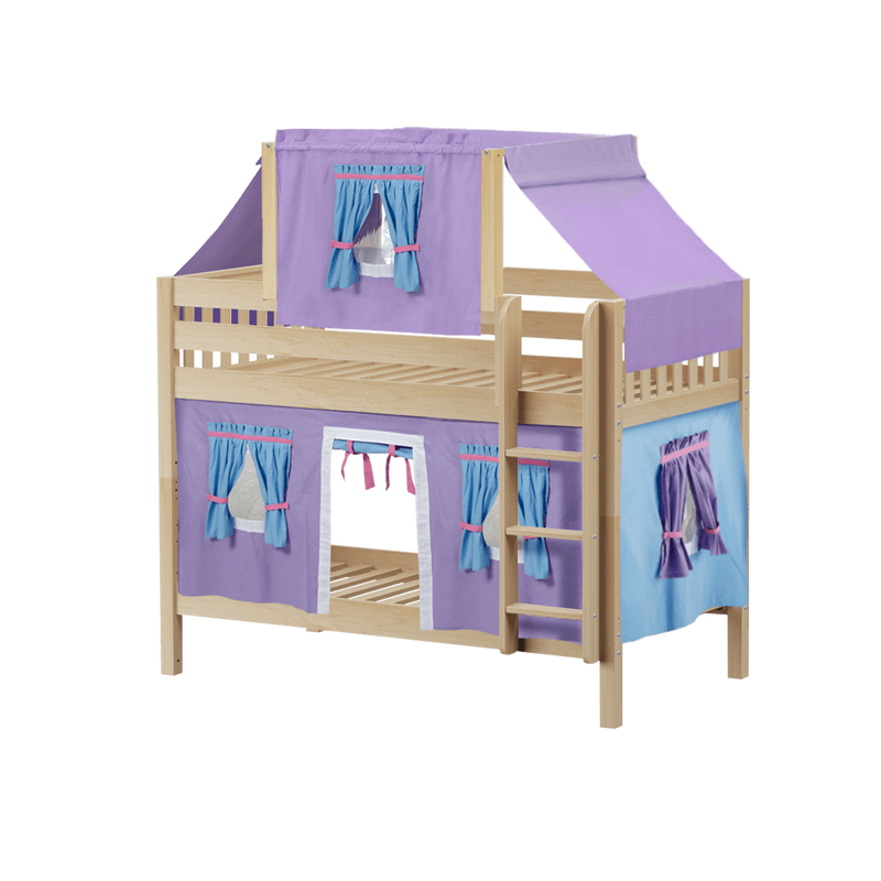 Maxtrix Twin Low Bunk Bed with Straight Ladder, Top Tent + Curtain