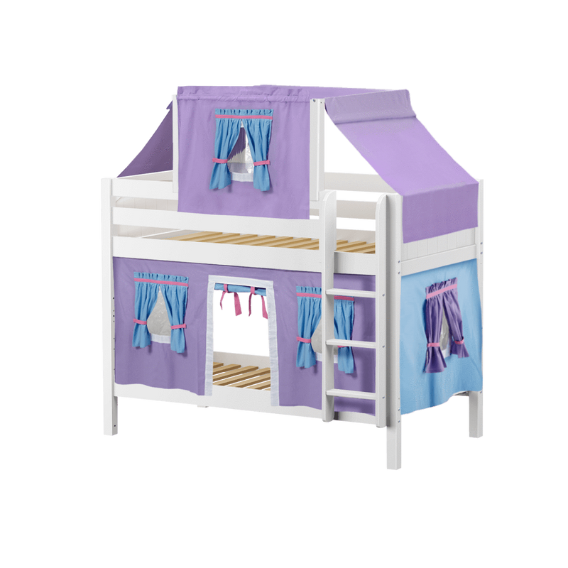 Maxtrix Twin Low Bunk Bed with Straight Ladder, Top Tent + Curtain